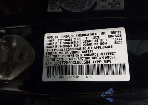 2012 Honda Crosstour Ex-L z USA, uszkodzony, nr VIN 5J6TF2H50CL000584